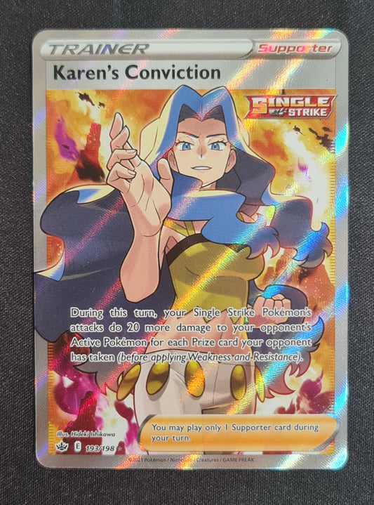 <transcy>Pokemon Card Chilling Reign 193/198 Karens Überzeugung Unterstützer Full Art</transcy>