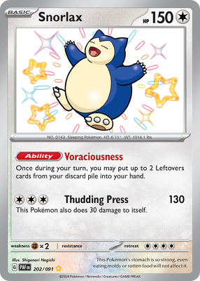 Pokemon Card Snorlax 202/91 Paldean Fates  Shiny Rare *MINT* 202/091