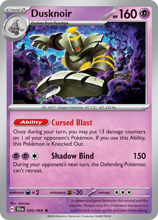 020/064 20/64 Dusknoir Pokemon Card Shrouded Fable Holo Rare *MINT*