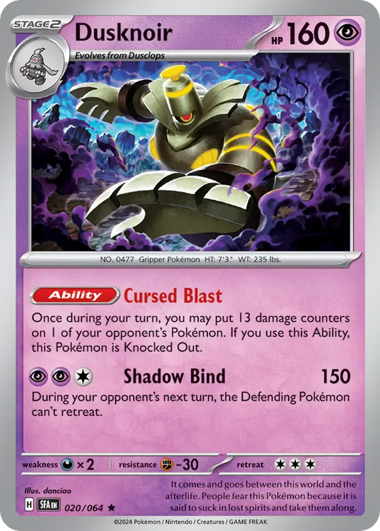 020/064 20/64 Dusknoir Pokemon Card Shrouded Fable Holo Rare *MINT*