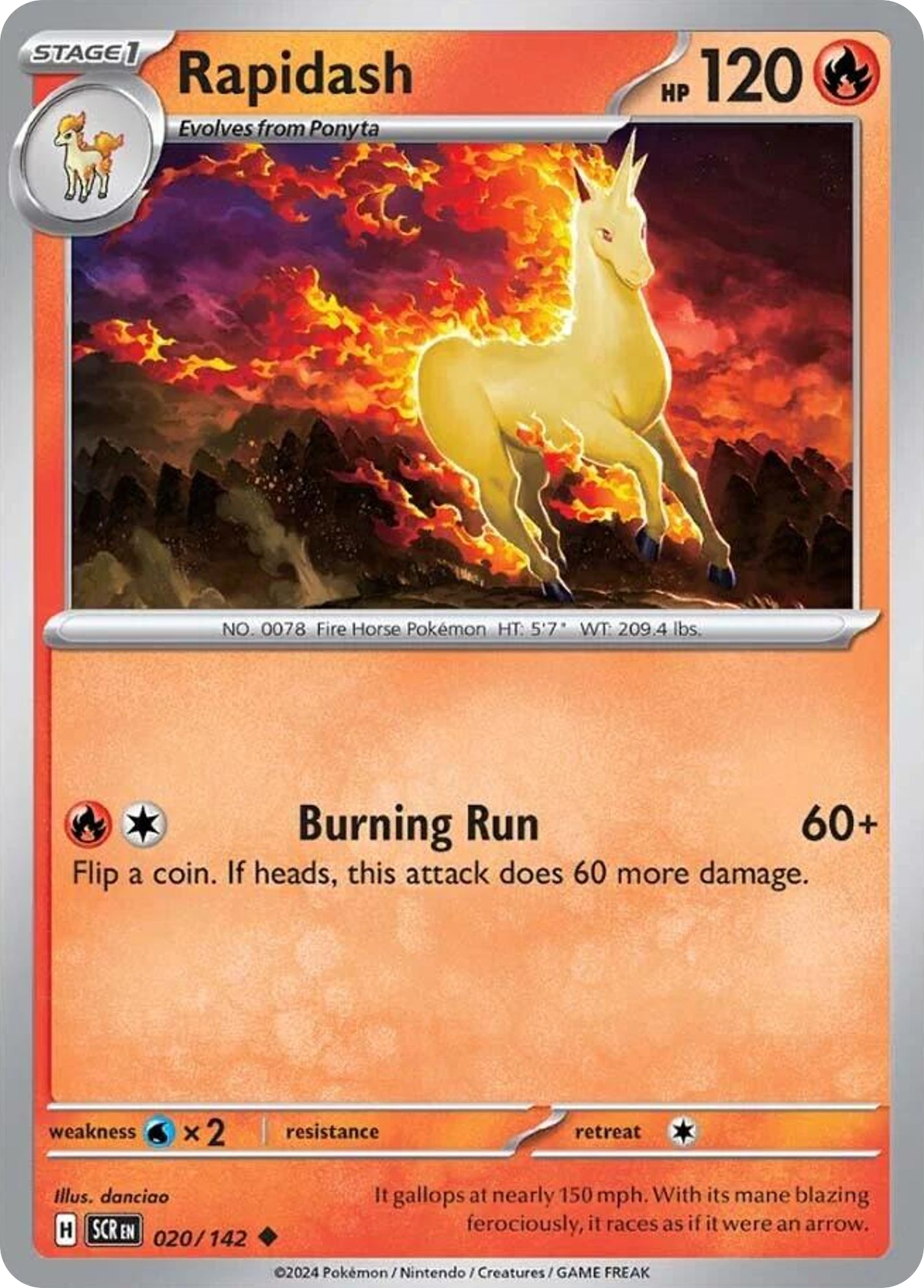 020/142 20/142 Rapidash  Pokemon Card  Stellar Crown Uncommon *MINT*