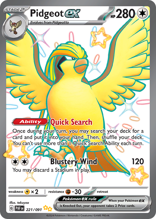 221/91 Pidgeot ex  Pokemon Card  Paldean Fates Shiny Ultra Rare *MINT*