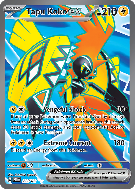 222/182 Tapu Koko ex  Pokemon Card  Paradox Rift Ultra Rare *MINT*