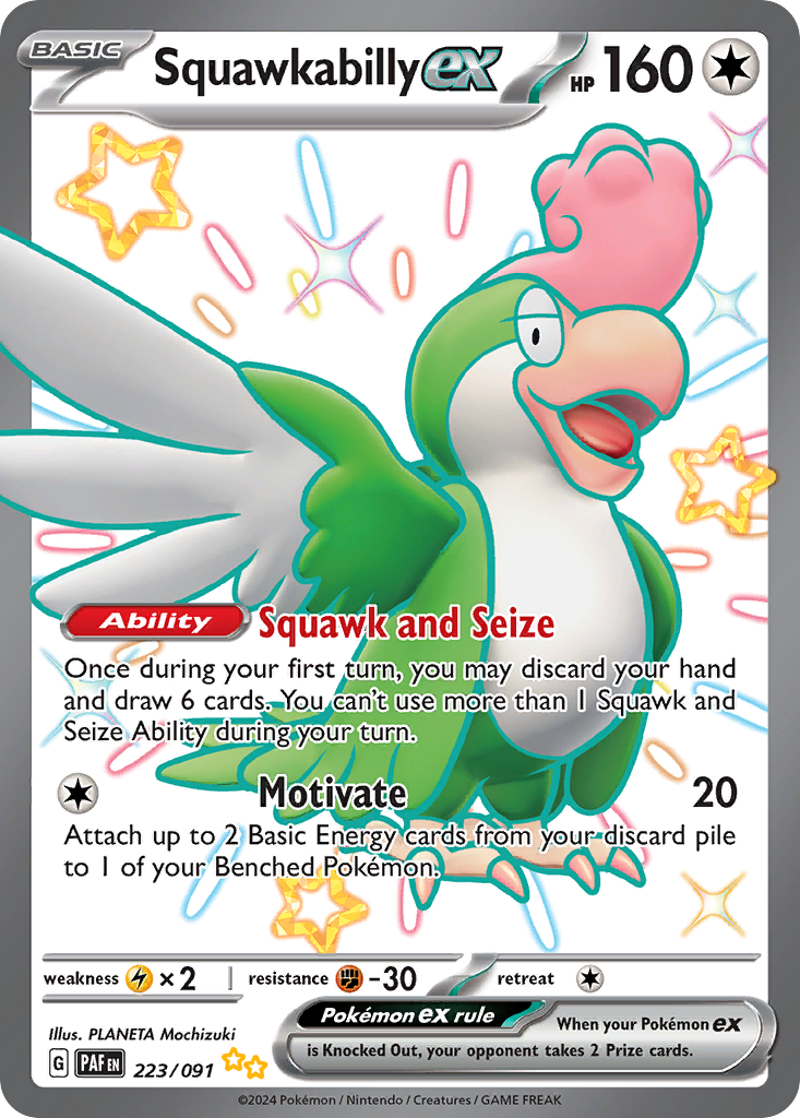 223/91 Squawkabilly ex  Pokemon Card  Paldean Fates Shiny Ultra Rare *MINT*