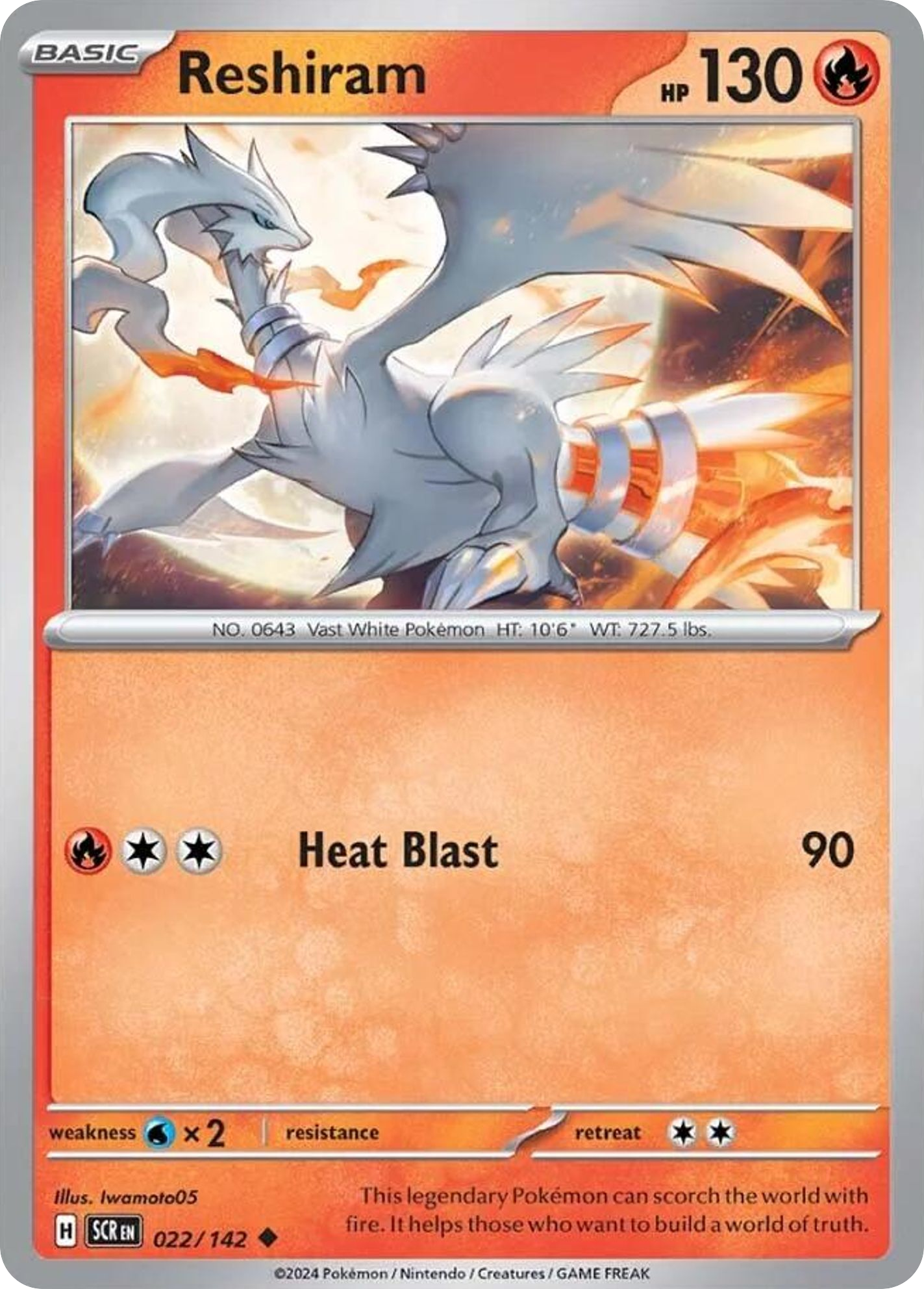 022/142 22/142 Reshiram  Pokemon Card  Stellar Crown Uncommon *MINT*