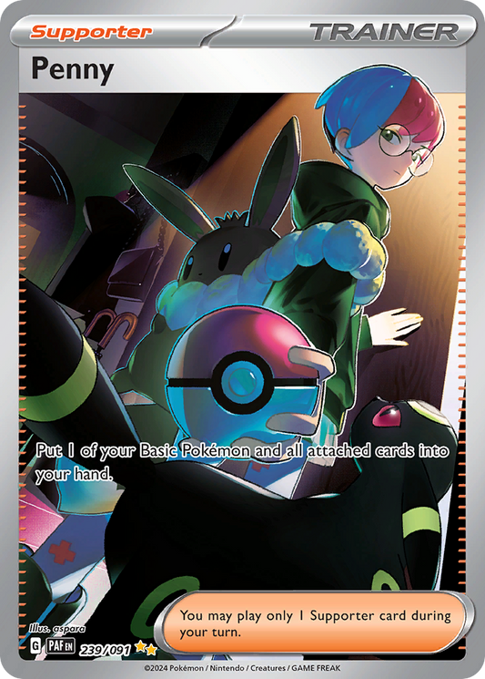 239/91 Penny  Pokemon Card  Paldean Fates Special Illustration Rare Supporter *MINT*