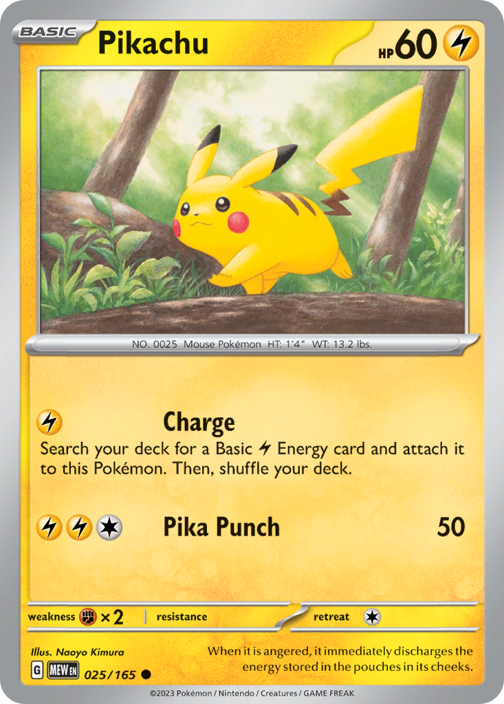 025/165 25/165 Pikachu  Pokemon Card  151 Common *MINT*