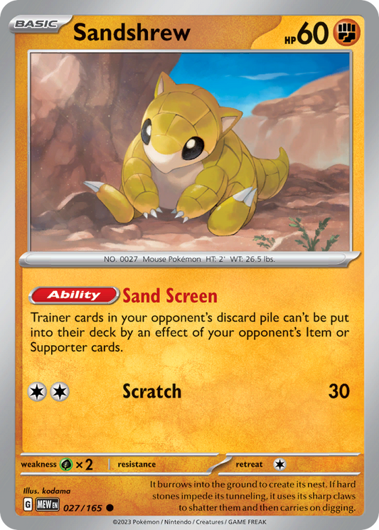 027/165 27/165 Sandshrew  Pokemon Card  151 Common *MINT*