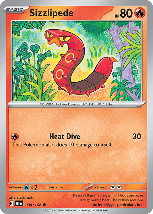 036/162 36/162 Sizzlipede  Pokemon Card  Temporal Forces Common *MINT*