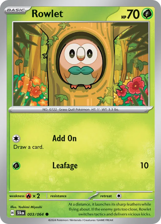 003/064 3/64 Rowlet Pokemon Card Shrouded Fable Common *MINT*