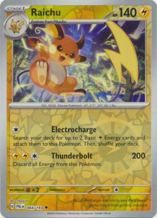 Pokemon Card Paldea Evolved 064/193 64/193 Raichu Reverse Holo Uncommon *MINT*