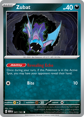 Pokemon Card Zubat 41/165 151  Common *MINT* 041/165