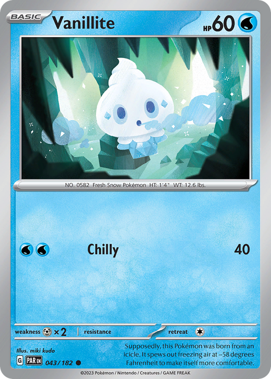 043/182 43/182 Vanillite  Pokemon Card  Paradox Rift Common *MINT*