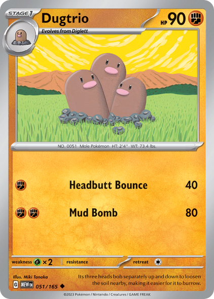 Pokemon Card Dugtrio 51/165 151  Uncommon *MINT* 051/165