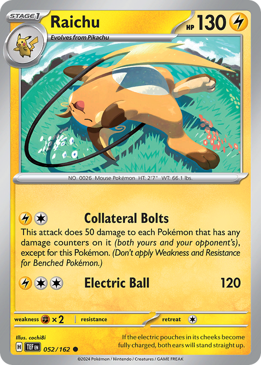 052/162 52/162 Raichu  Pokemon Card  Temporal Forces Common *MINT*