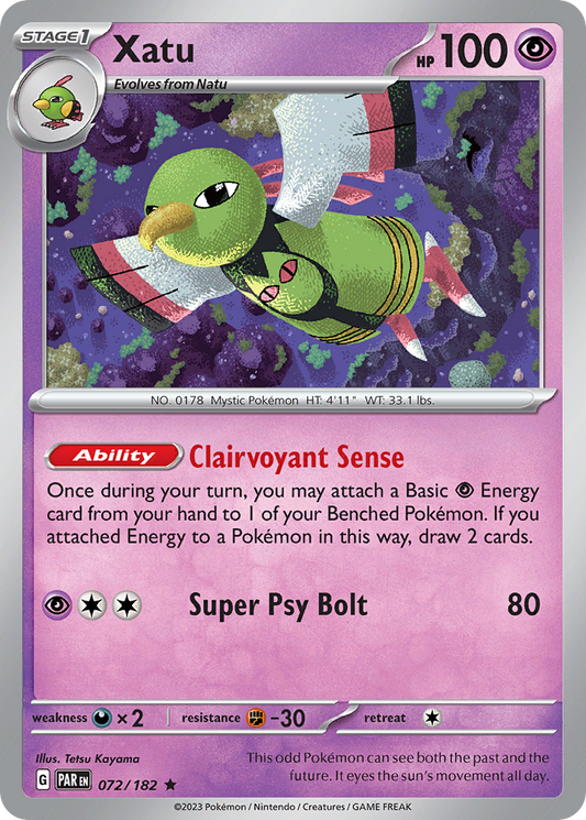 072/182 72/182 Xatu  Pokemon Card  Paradox Rift Holo Rare *MINT*