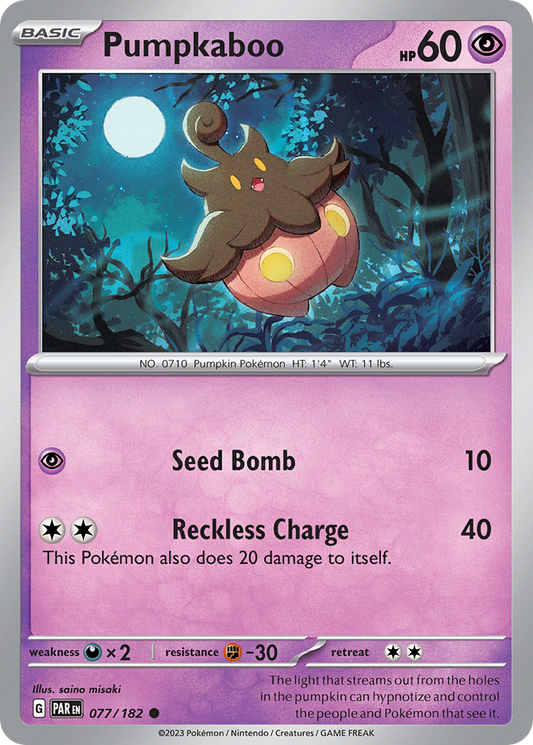 077/182 77/182 Pumpkaboo  Pokemon Card  Paradox Rift Common *MINT*