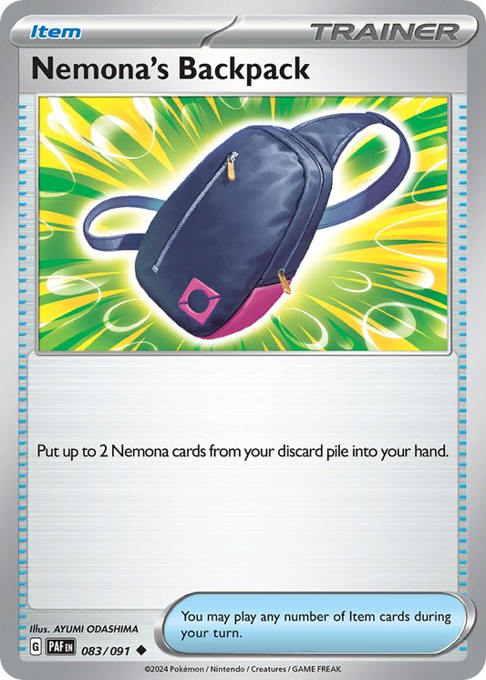 83/91 Nemona's Backpack  Pokemon Card  Paldean Fates Uncommon Item *MINT*