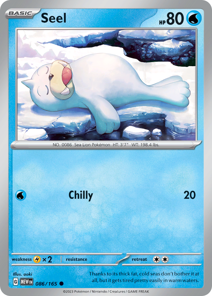 086/165 86/165 Seel  Pokemon Card  151 Common *MINT*