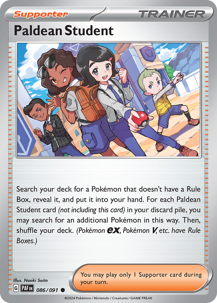 86/91 Paldean Student  Pokemon Card  Paldean Fates Common Supporter *MINT*