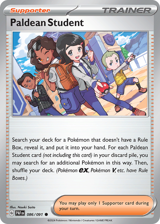 86/91 Paldean Student  Pokemon Card  Paldean Fates Common Supporter *MINT*