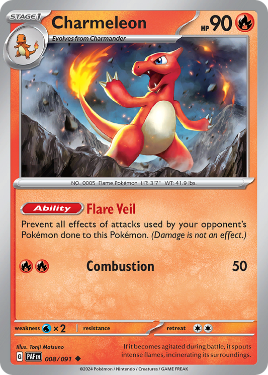 8/91 Charmeleon  Pokemon Card  Paldean Fates Uncommon *MINT*