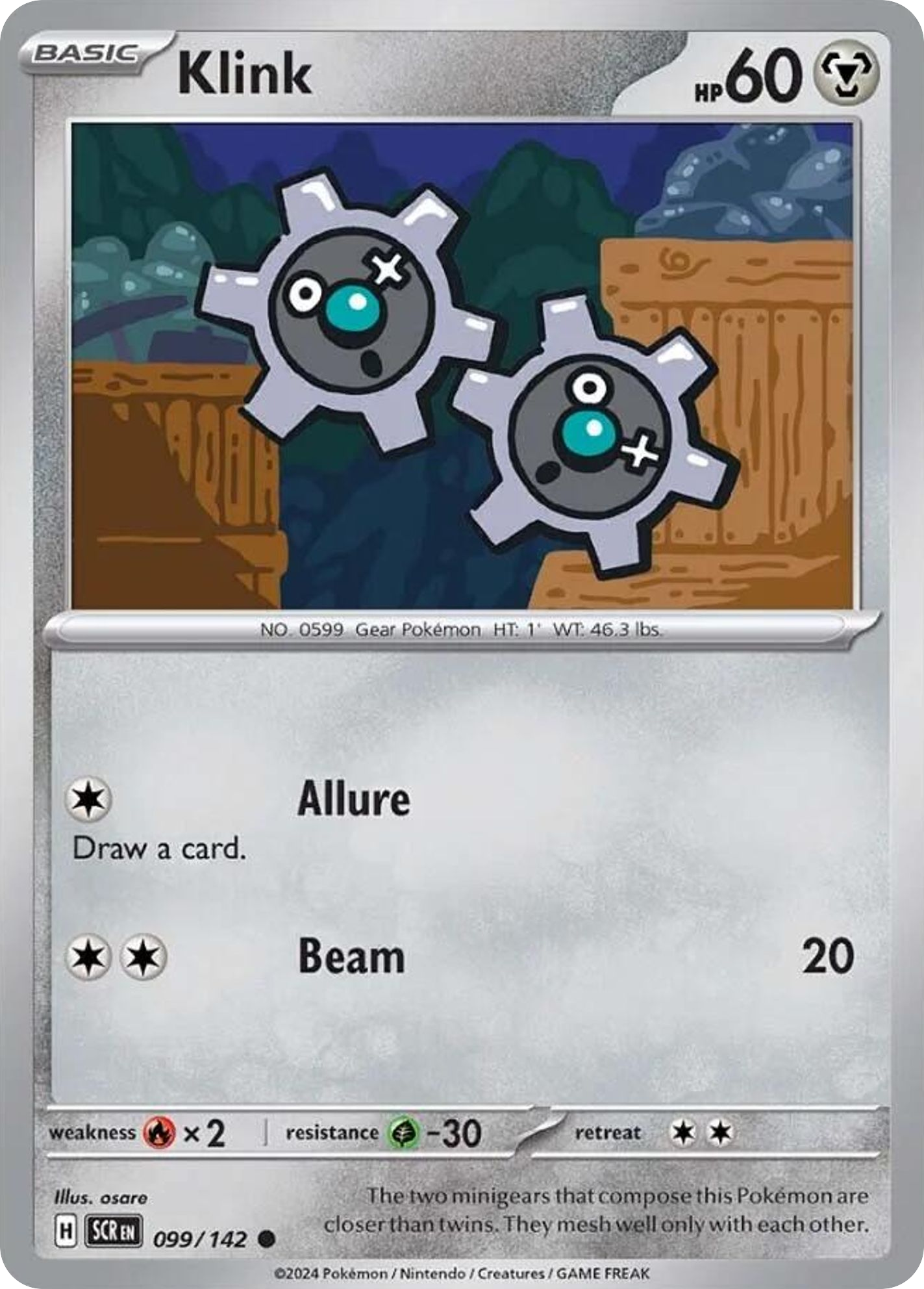 099/142 99/142 Klink  Pokemon Card  Stellar Crown Common *MINT*