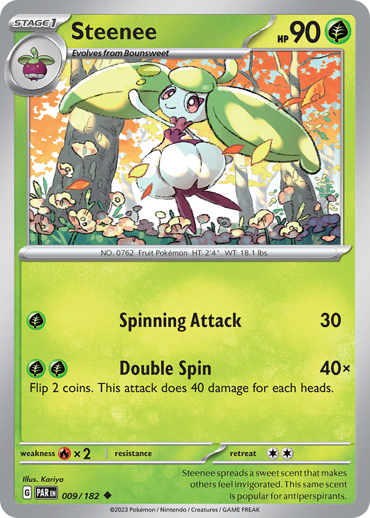 009/182 9/182 Steenee  Pokemon Card  Paradox Rift Uncommon *MINT*