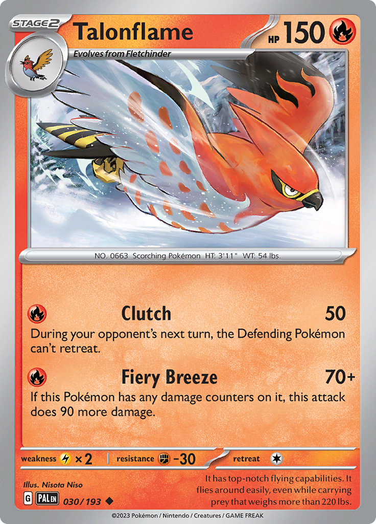 Pokemon Card Paldea Evolved 030/193 30/193 Talonflame Uncommon *MINT*