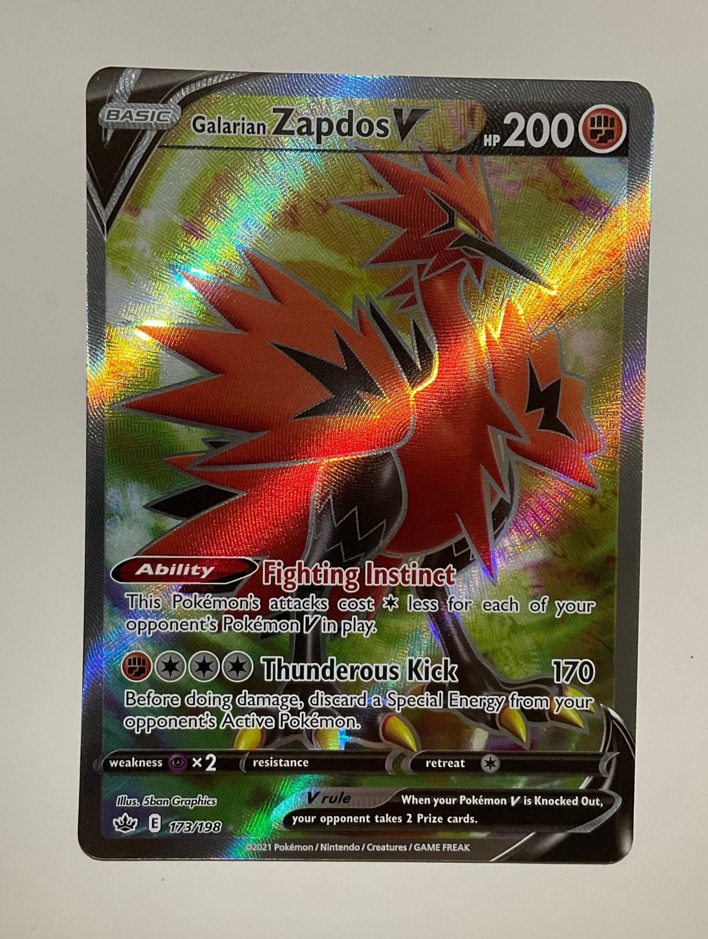 Pokemon Card Chilling Reign 173/198 Galarian Zapdos V Full Art