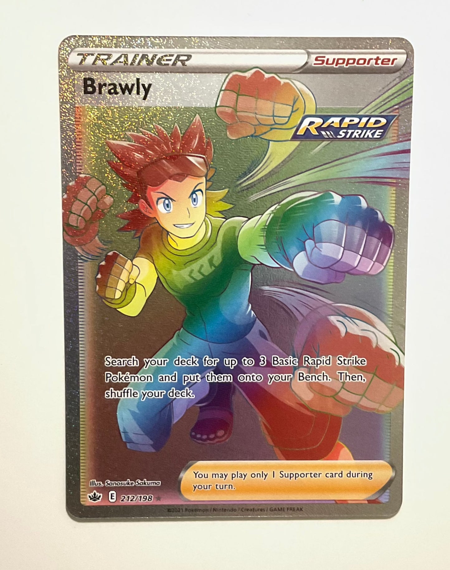 (S) Pokemon Card Chilling Reign 212/198 Brawly Supporter Hyper Rare