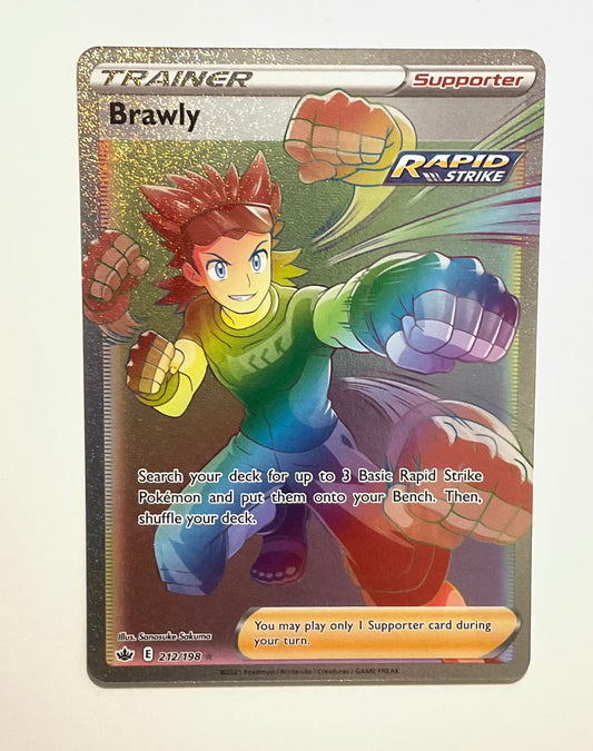 <transcy>Pokemon Card Chilling Reign 212/198 Brawly Supporter Hyper Sjælden</transcy>