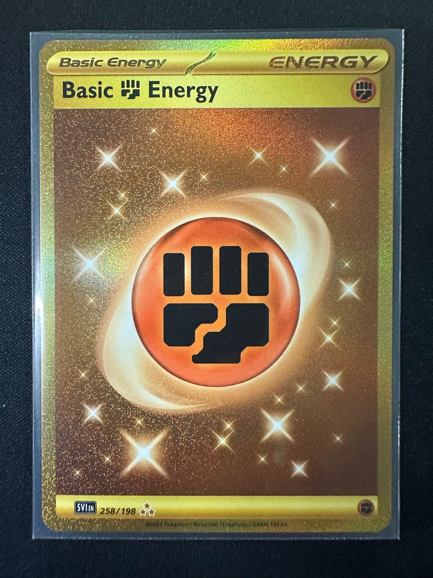 (S) Pokemon Card Scarlet and Violet 258/198 Fighting Energy Gold Secret Rare *MINT*