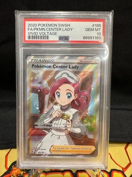 Pokemon Card 185/185 Pokemon Center Lady Vivid Voltage (VIV) Full Art Ultra Rare PSA GEM MINT 10