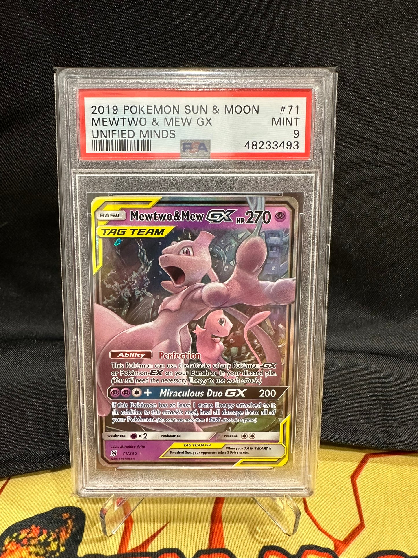 (S) Pokemon Card 71/236 Mewtwo & Mew GX Unified Minds Full Art PSA MINT 9