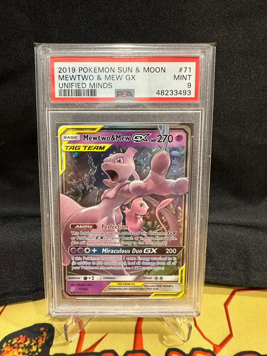 Pokemon Card 71/236 Mewtwo & Mew GX Unified Minds Full Art PSA MINT 9