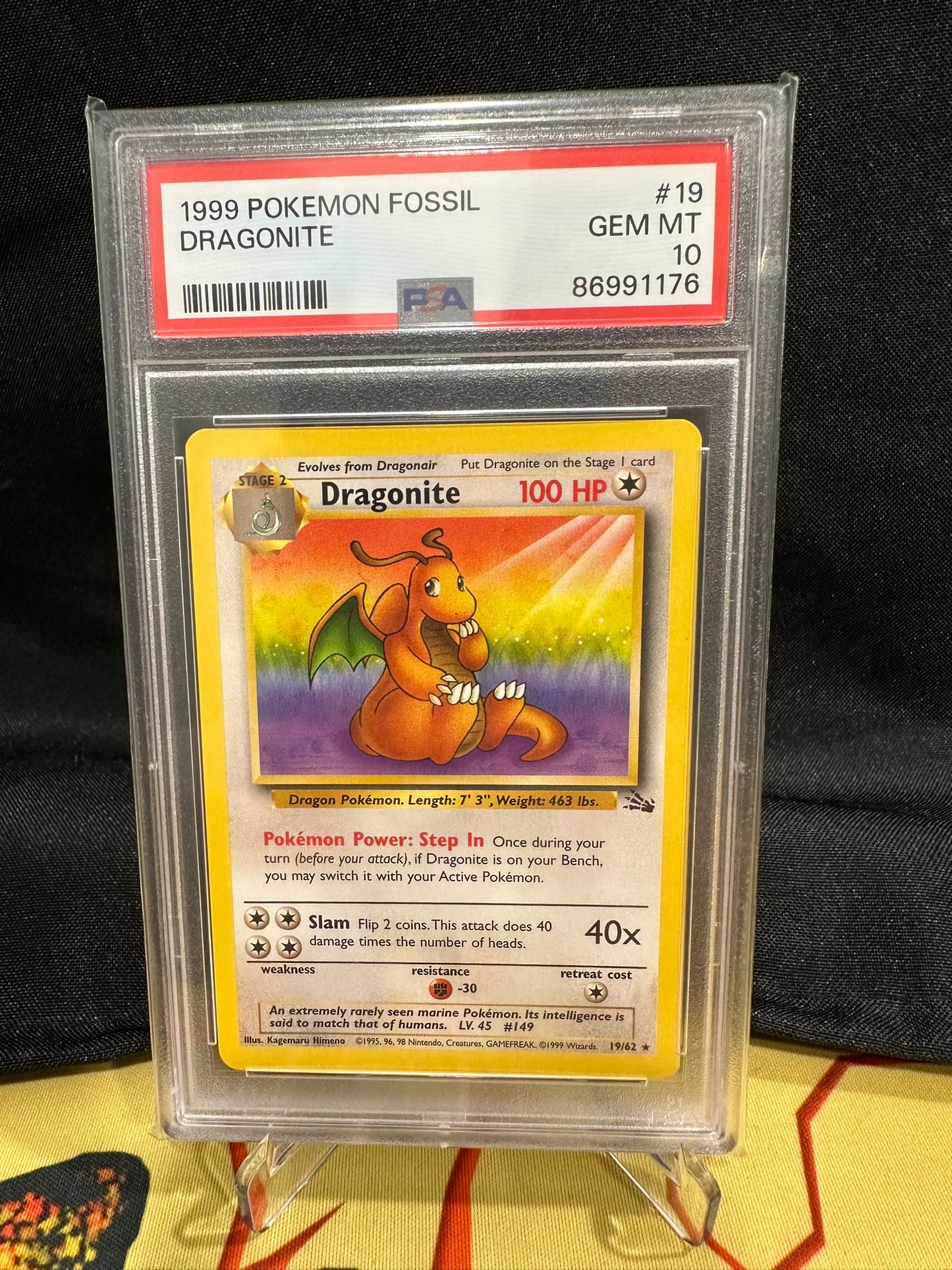 (S) Pokemon Card 19/62 Dragonite Fossil Rare PSA GEM MINT 10