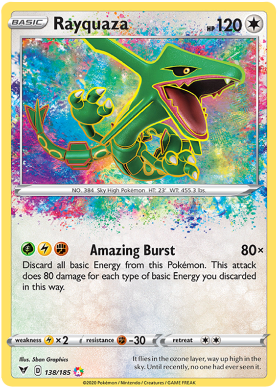 (S) Pokemon Card Vivid Voltage 138/185 Rayquaza Amazing Rare