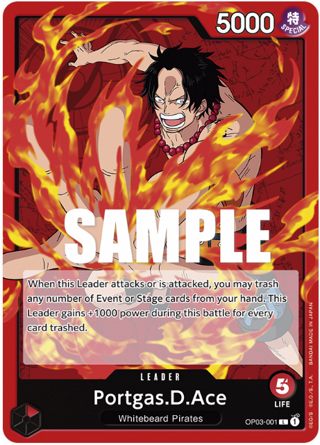 One Piece Card Pillars of Strength Portgas.D.Ace OP03-001 L