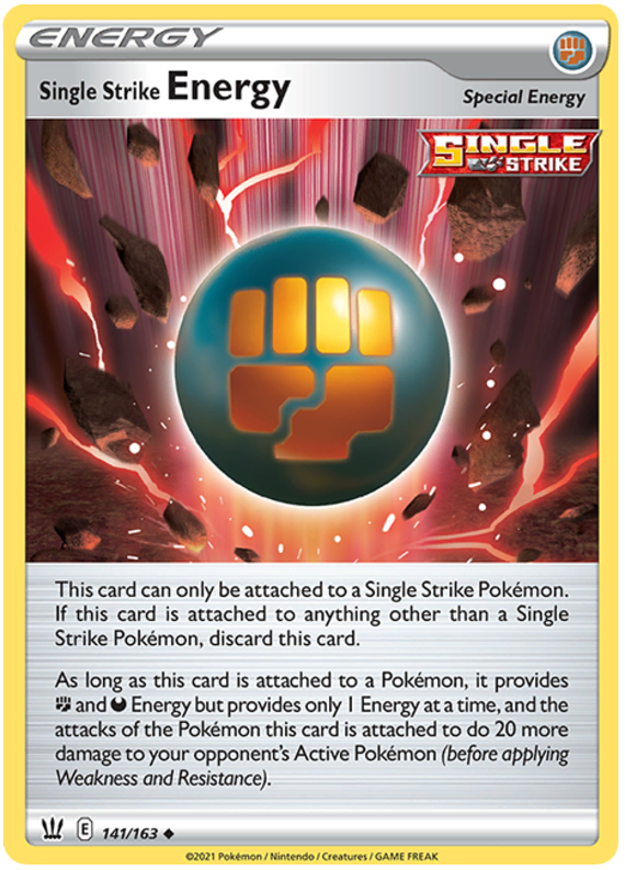 <transcy>Pokemon Card Battle Styles 141/163 141/163 Single Strike Energy Usædvanlig</transcy>