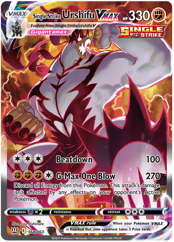 <transcy>لعبة Pokemon Card Battle Styles 168/163168/163 Single Strike Urshifu VMAX Secret Rare</transcy>