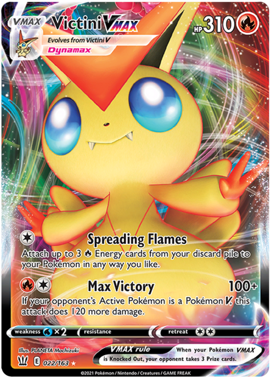 <transcy>Pokemon Card Battle Styles 022/163 22/163 Victini VMAX Ultra Sjælden</transcy>