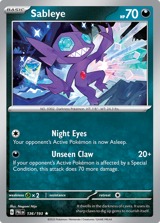 Pokemon Card Paldea Evolved 136/193 Sableye Holo Rare *MINT*