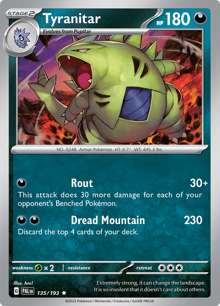 Pokemon Card Paldea Evolved 135/193 Tyranitar Holo Rare *MINT*