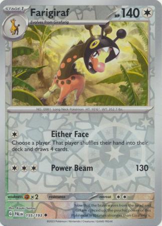 Pokemon Card Paldea Evolved 155/193 Farigiraf Reverse Holo Uncommon *MINT*