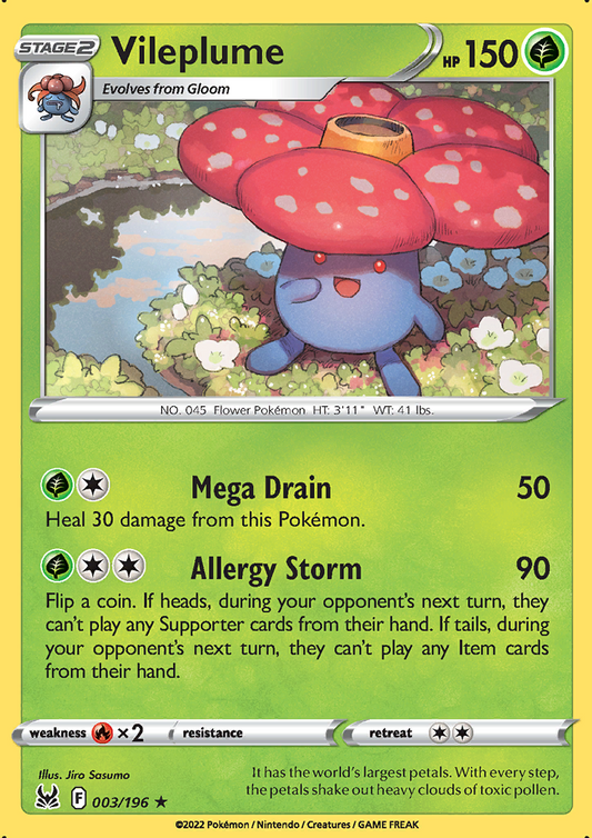 Pokemon Card Lost Origin 003/196 3/196 Vileplume Holo Rare *MINT*