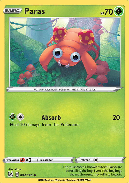 Pokemon Card Lost Origin 004/196 4/196 Paras Common *MINT*