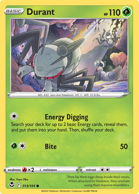 Pokemon Card Silver Tempest 013/195 13/195 Durant Common *MINT*