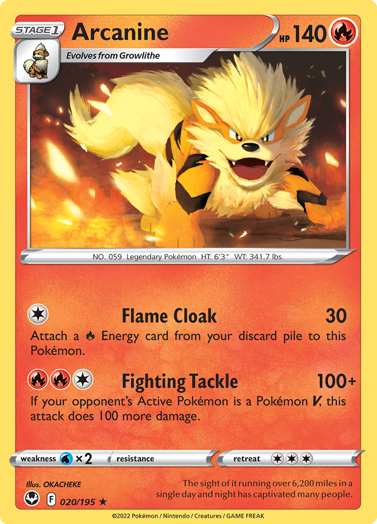 Pokemon Card Silver Tempest 020/195 20/195 Arcanine Rare *MINT*