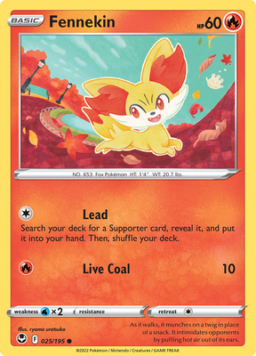 Pokemon Card Silver Tempest 025/195 25/195 Fennekin Common *MINT*